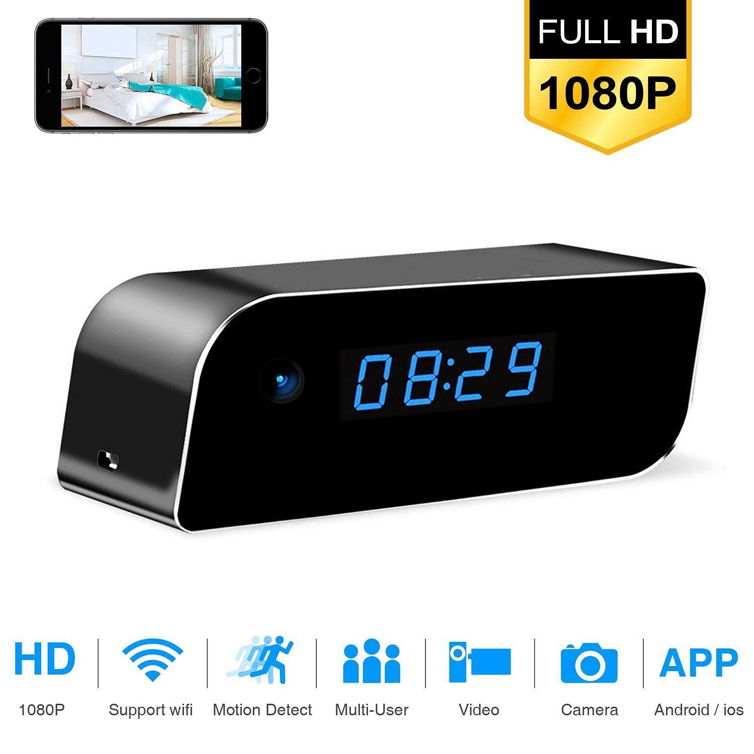 Full HD WiFi Night Vision Motion Detection & Alarm Push Surveillance Table  Clock Spy Camera 1080P – Spy Camera India